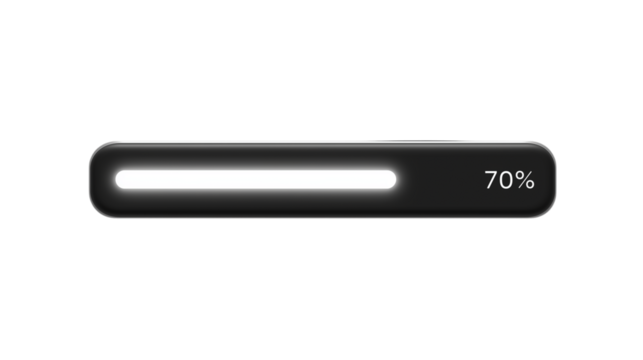 Loading progress bar at 70%. Digital progress indicator for user interface and app design.  Isolated on transparent background, png