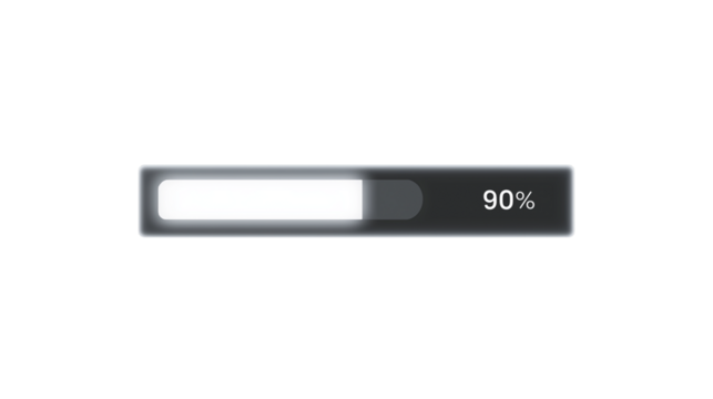 Loading progress bar at 90%. Digital UI element for web and app interface design.  Isolated on transparent background, png