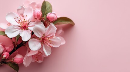 Pink Blossom Branch On Pink Background