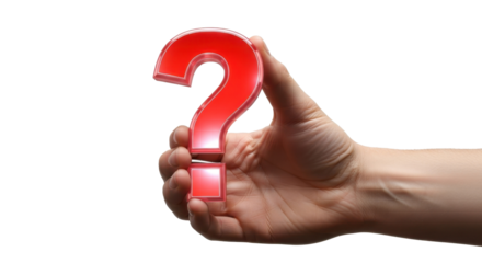 A hand holding a vibrant red question mark, representing uncertainty and inquiry.
