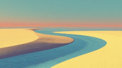 Colorful Pixelated River Flows Through Sand Landscape