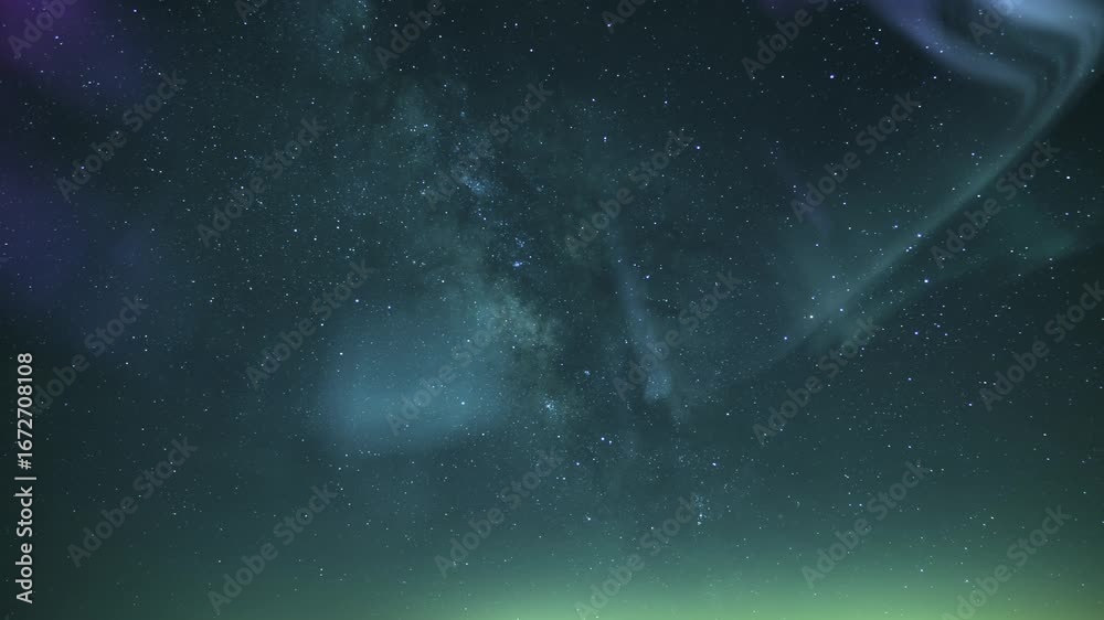 Wall mural aurora animation illumination in milky way loop