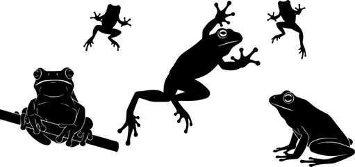 Frog silhouettes, Tree frog silhouette, Jumping frog svg, Jumping frog silhouette, Frog svg, Sitting frog silhouette, Frog clipart.