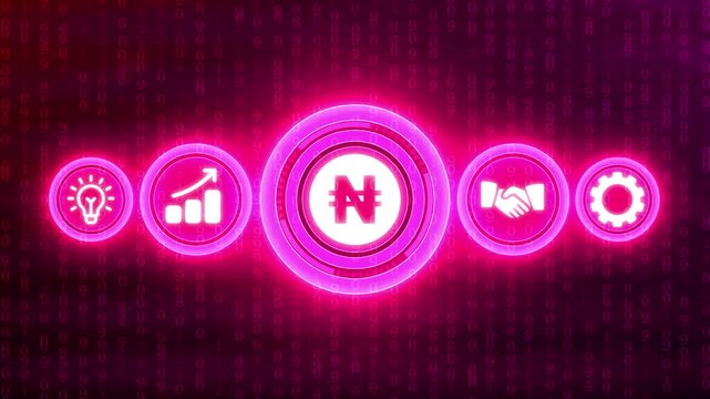 Digital Nigerian Naira Currency Symbol With Business Growth Icons And Binary Code Background idea success