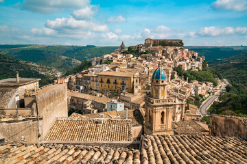 Breathtaking View of Sicilian Town with Hills and Historic Architecture