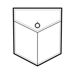 Angled Jeans Top-stitched Patch with Bottom Flap Pocket technical fashion illustration. Flat apparel template front view. Women, men unisex style item CAD mockup isolated on white background 