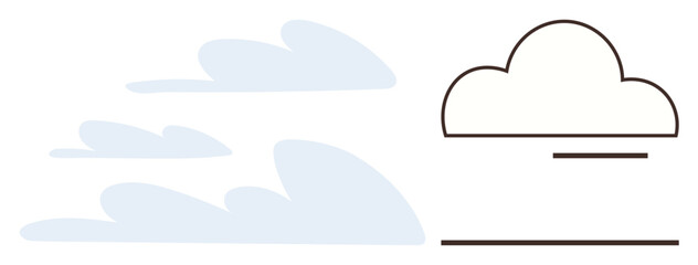 Cloud outline beside flat, airy shapes symbolizing sky, lightness, and tranquility. Ideal for weather, technology, mindfulness, minimalism nature branding and communication. Simple flat metaphor