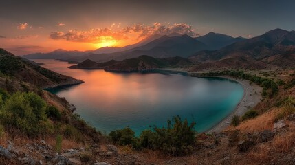 Obraz premium Serene Sunset Over a Coastal Bay