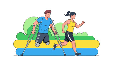 Inspiring duo achieves fitness goals, showcasing strength and resilience during a vibrant outdoor run