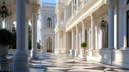 Obraz premium Creative abstract building design with flowing white walls and shadows image