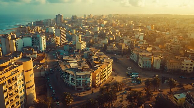 Dakar senegal capital busy waterfront houses and boats high resolution picture