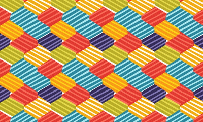 Playful Colorful Geometric Pattern with Wavy Striped Tiles
