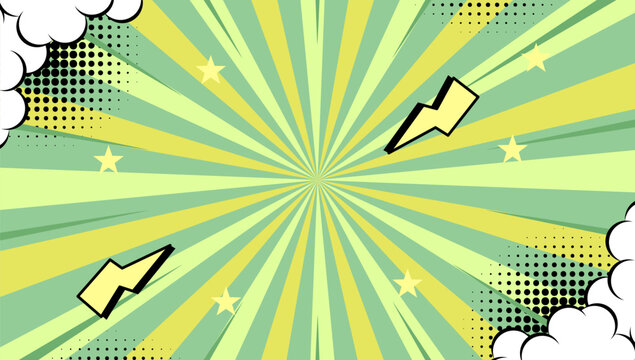 comic abstract background green and yellow ligthning radial 