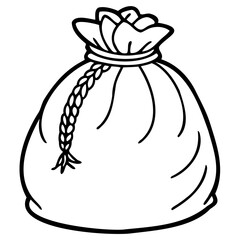 A simple black and white drawing of a drawstring bag, often used for carrying money or gifts