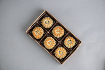 Syrian date cookies Ma’amoul in a package from above