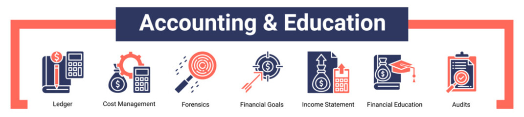 Fototapeta premium Accounting & Education icon sheet banner collection