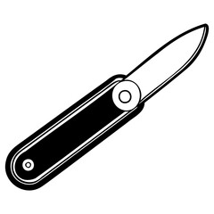 A simple black and white illustration of a pocket knife with the blade extended, isolated on a
