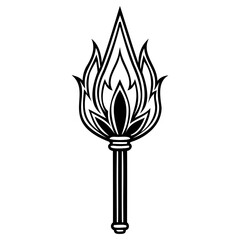 Stylized torch with flame, symbolizing light, knowledge, and inspiration, rendered in a classic black and white graphic