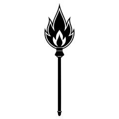 Stylized black silhouette of a flaming torch on a, representing fire and light