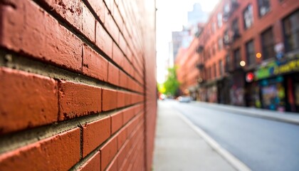 Fototapeta premium Brick wall corner, city street view