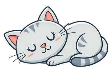Cartoon style flat color cat sleeping, transparent background