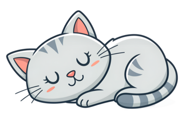 Cartoon style flat color cat sleeping, transparent background