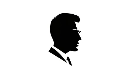 A black silhouette of a man's head in profile, wearing glasses and a suit with a tie.