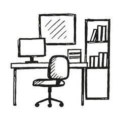 Fototapeta premium PNG Minimalist sketch of office setup.
