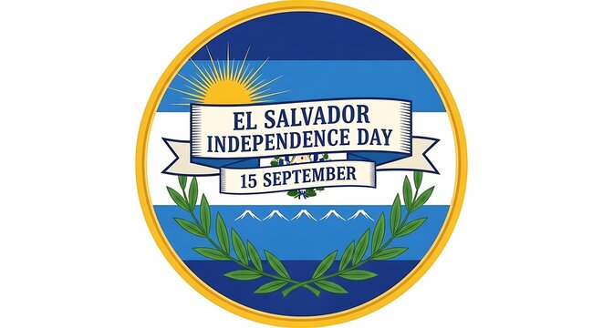 El Salvador Independence Day Emblem: Patriotic Roundel with Sun, Banner, and Laurel.