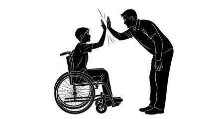 High Five Between Man and Child in Wheelchair, Celebrating Inclusivity and Accomplishment