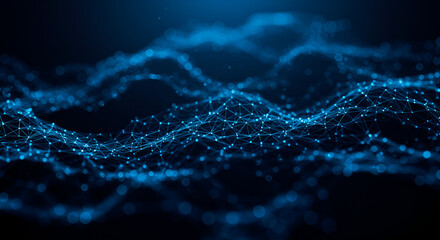 Blue Abstract Network Background with Connected Dots, Data Stream Visualisation