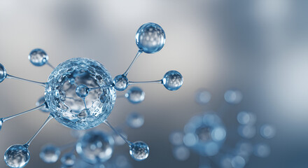 Close-up illustration of a water molecule, chemistry and structural analysis