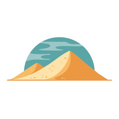 Minimalist Desert Landscape with Sand Dunes and Turquoise Sky, Sandscape with Geological Formations, Desert Vector Graphic