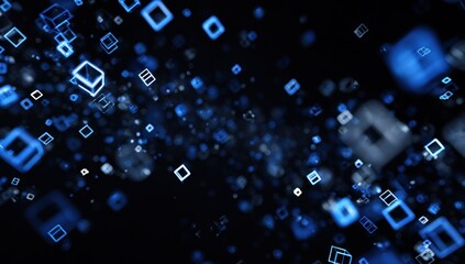 Abstract digital squares cascading on a dark background
