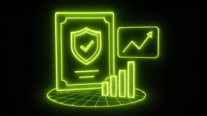 Financial Security Assurance: Illuminated with neon light, an illustrative tableau portrays financial protection, growth charts, and an emblem of secure assets.