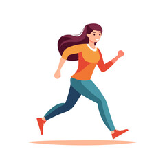 Fototapeta premium Young woman running with long flowing hair wearing athletic clothing and sneakers during a sports activity