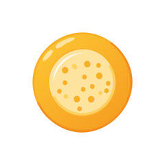 Fototapeta premium Cartoon illustration of a flat, round, orange donut with a lighter yellow center and small orange dots