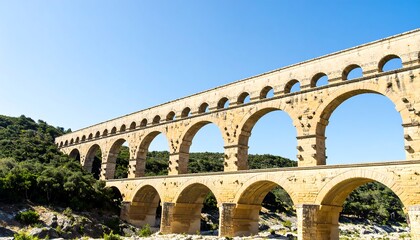 Fototapeta premium Magnificent ancient aqueduct under clear blue sky showcasing architectural engineering brilliance