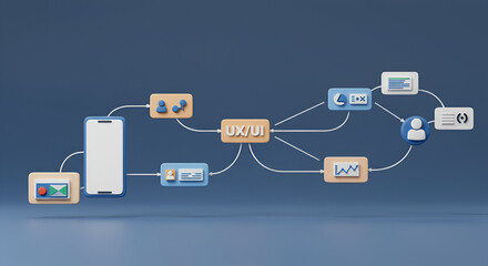 Visual representation of UX/UI flow diagram, showcasing user experience design process