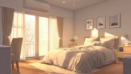 A cozy bedroom with morning light