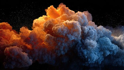 Fiery, swirling, colorful cloud explosion against dark background
