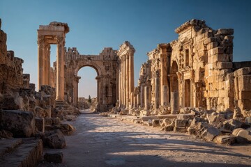 Obraz premium Ancient ruins of a sun-drenched colonnaded street