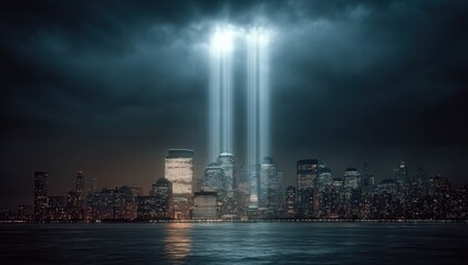 Obraz premium Nighttime cityscape with memorial lights