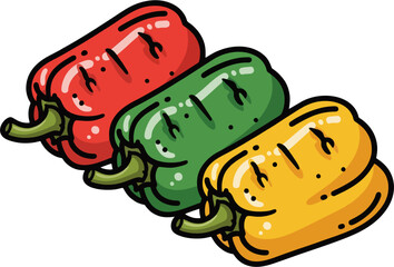 Colorful Bell Peppers Illustration – Red, Green, and Yellow Capsicum Vector Art