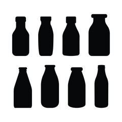 Milk Bottle Set Black Vector Design