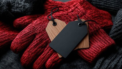 Knitted winter gloves with blank tags
