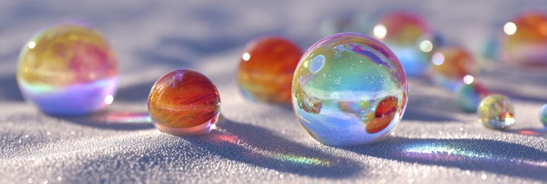 Multicolored glass orbs on a light surface