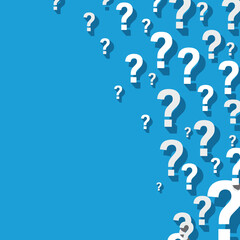 Abstract blue background with many white question marks creating a sense of inquiry and thought-provoking ideas for creative projects and design