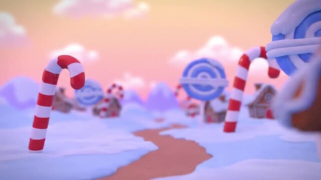 Sweet candy land with snow, lollipops, and candy canes. Perfect for holiday designs, winterthemed projects, or whimsical backgrounds.
