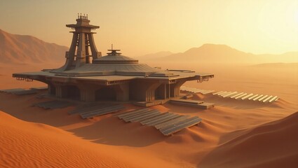 Desert Mars Base with Solar Power.